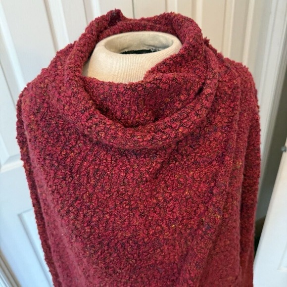 Habitat Cardigan Women's LG Chunky Knit Red/Pink Cowl Neck Open Front Lagenlook - Picture 2 of 16